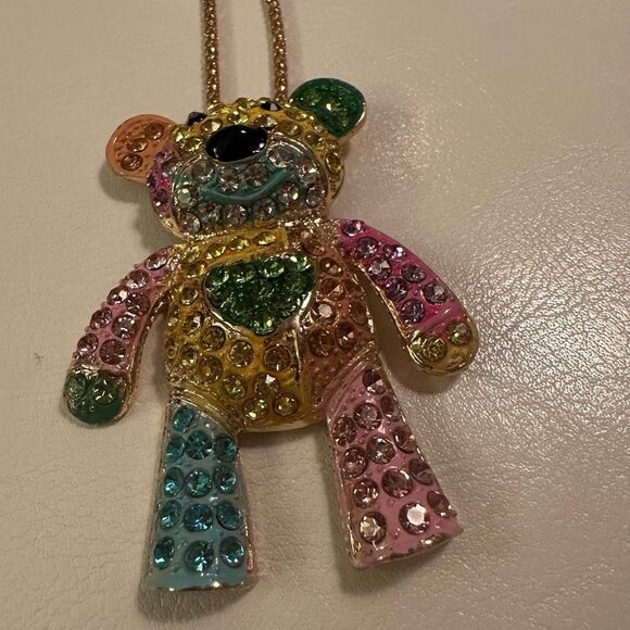 Betsey Johnson multi color, rhinestone Teddy Bear necklace. - Picture 5 of 5
